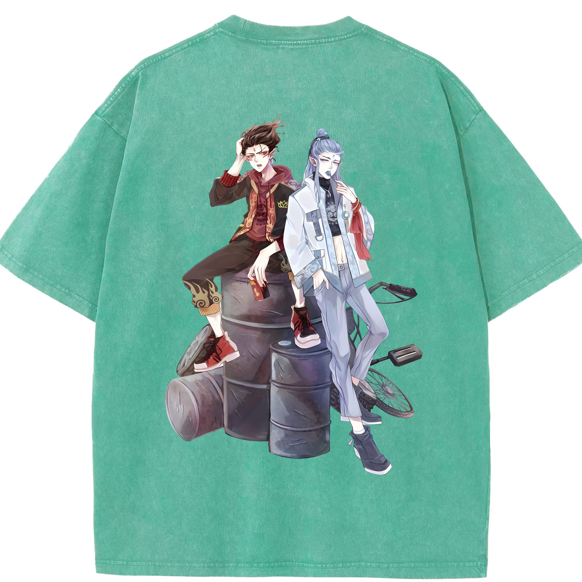 （画像用） Ne Zha 2 ナタ 魔童の大暴れ 綿100% ヴィンテージ風 半袖Tシャツ（背面プリント）